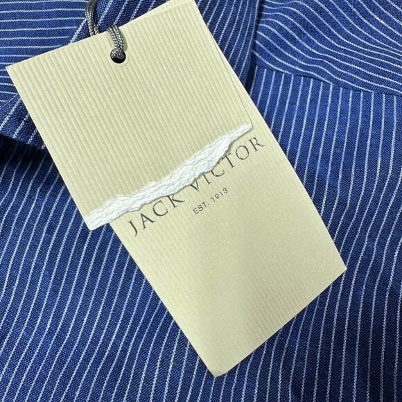 Jack Victor NWT Blue White Striped Thornhill Linen Cotton Dress Shirt Size 2XL - Picture 5 of 10